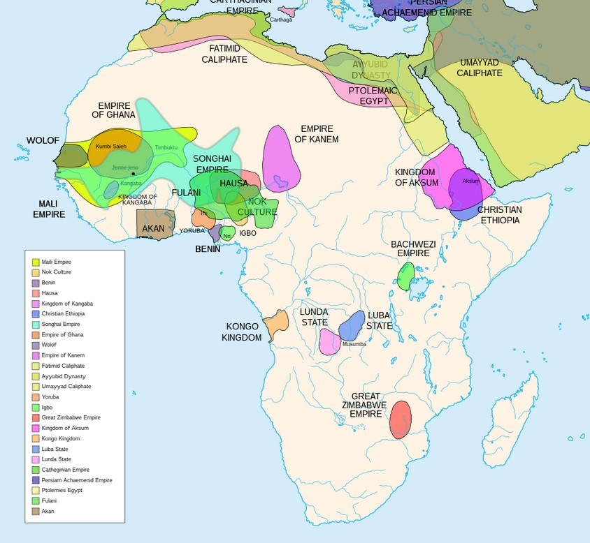 Pre-koloniale Afrikaanse staten uit verschillende tijdsperioden.
